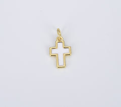 18K Gold Cross Charm, White Enamel Cross for Bracelet Earring Necklace Rosary Component Minimalist Religious Jewelry Charm, CP1422