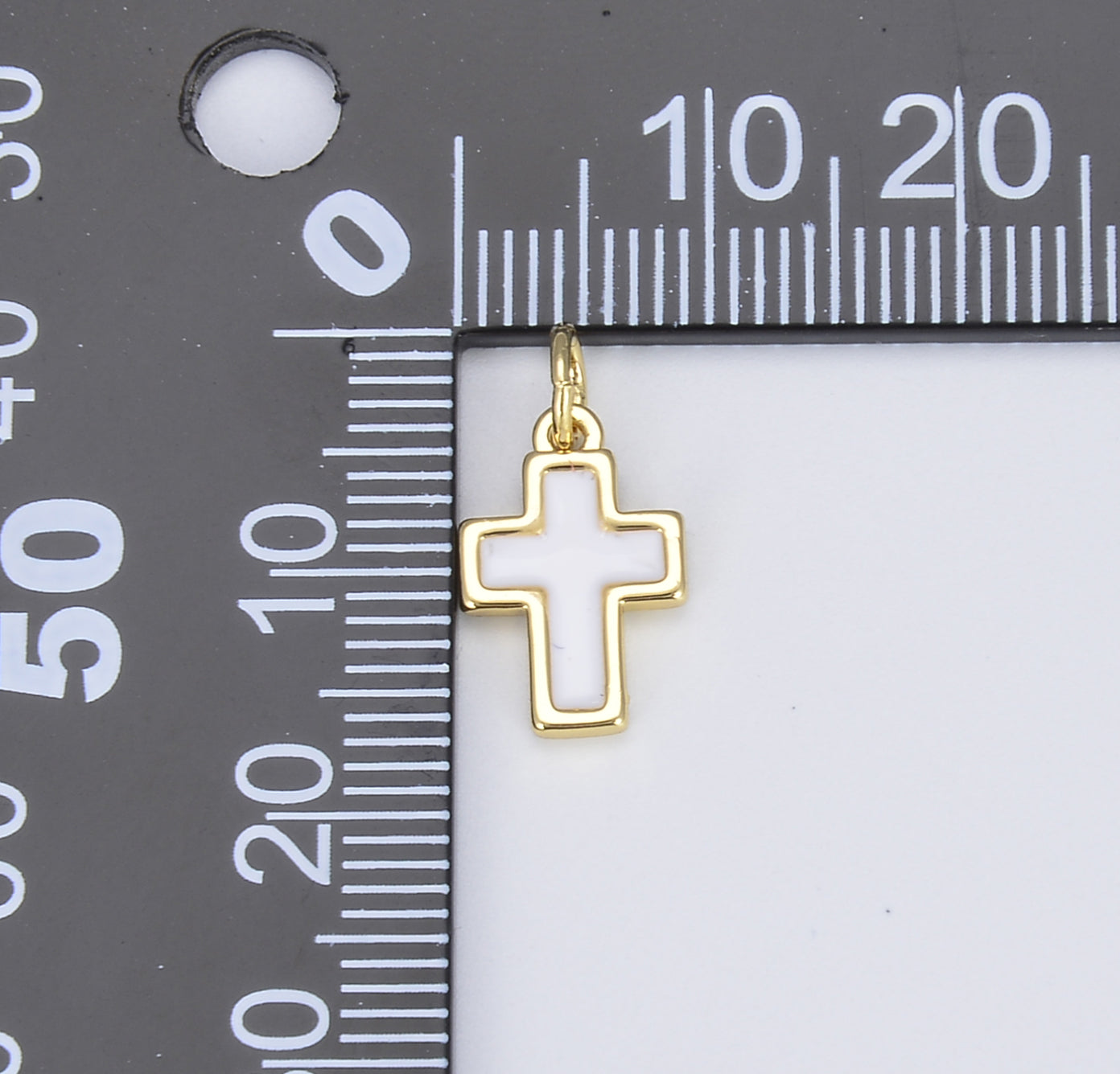 18K Gold Cross Charm, White Enamel Cross for Bracelet Earring Necklace Rosary Component Minimalist Religious Jewelry Charm, CP1422