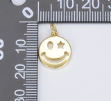 18K Gold Happy Face Charm, Gold Emoji Charm Star Smile Charm Pendant Smiley Face Charms for Necklace Earring Bracelet Supply, CP1423