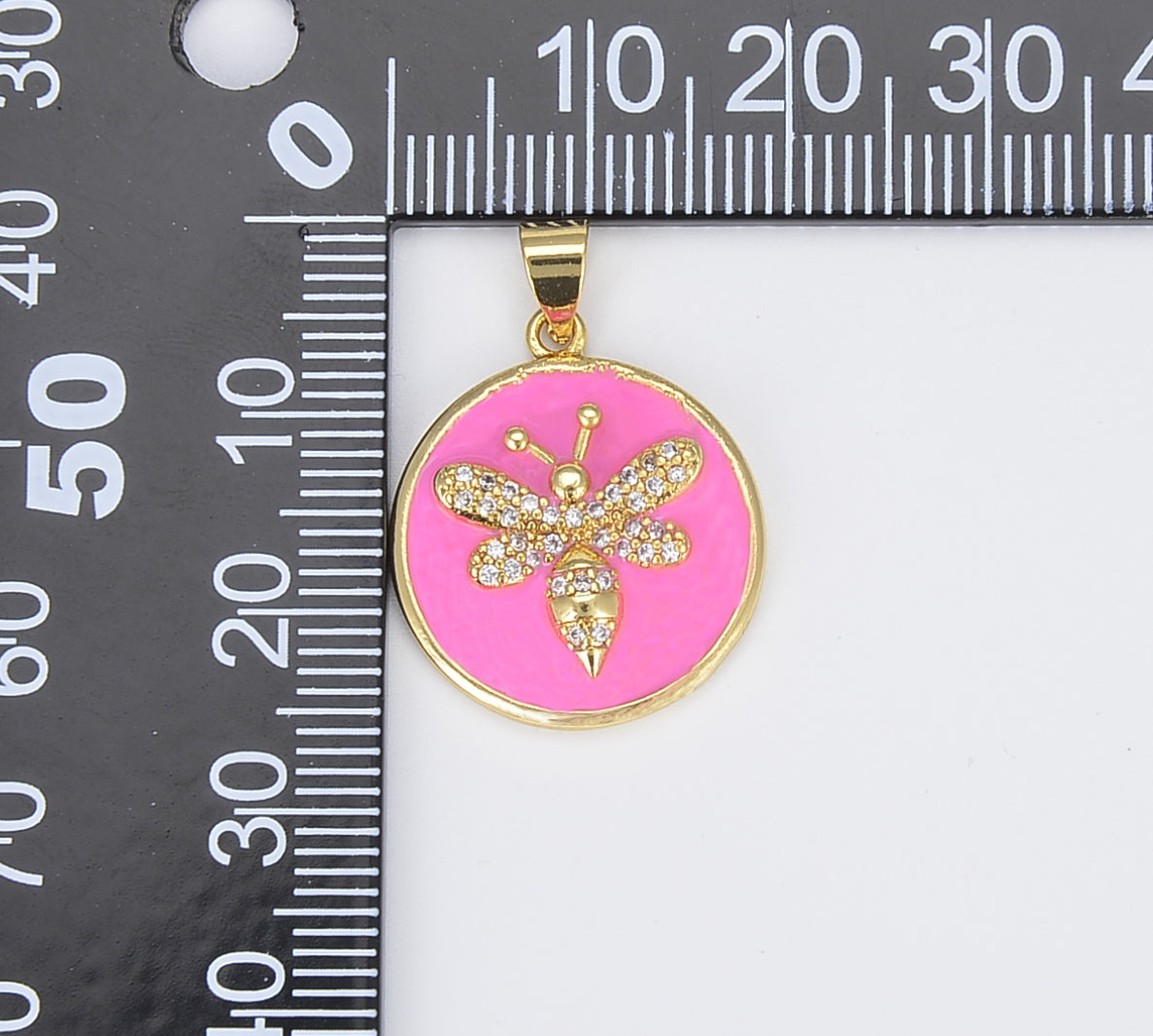 18K Gold Filled Light Blue Pink Bee Enamel Charm, Queen Bee Medallion, Dainty Honeybee Charm for Necklace Bracelet Jewelry Making Supply, 26x19mm, CP1424