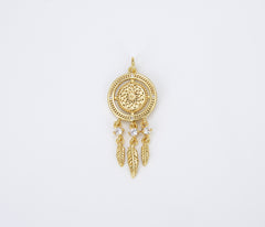 18K Gold Dream Catcher Charm Necklace Pendant Boho Charm for Jewelry Making Bohemian Inspired, 40x16mm, CP1427