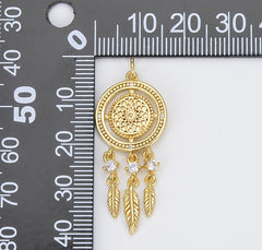 18K Gold Dream Catcher Charm Necklace Pendant Boho Charm for Jewelry Making Bohemian Inspired, 40x16mm, CP1427