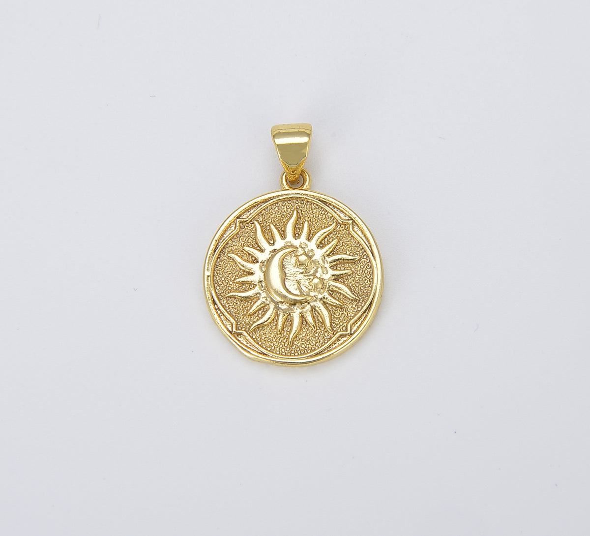 18K Gold Sun and Moon Charm, Celestial Sunshine Charm, Crescent Moon, Sunray Pendant for Necklace Earring Supply, 24x18mm, CP1428