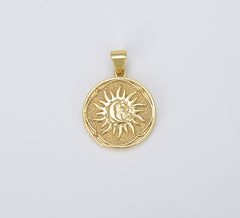 18K Gold Sun and Moon Charm, Celestial Sunshine Charm, Crescent Moon, Sunray Pendant for Necklace Earring Supply, 24x18mm, CP1428