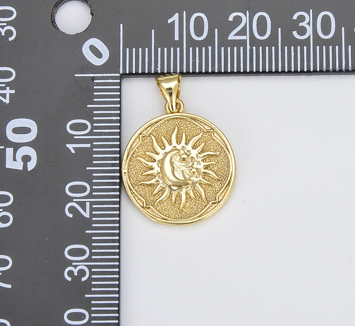 18K Gold Sun and Moon Charm, Celestial Sunshine Charm, Crescent Moon, Sunray Pendant for Necklace Earring Supply, 24x18mm, CP1428