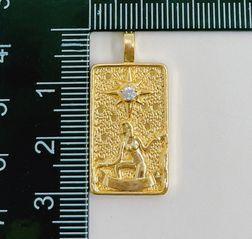 18K Gold Tarot Card Charm The Star Pendant Amulet Jewelry for Necklace Component Supply, 30x15mm, CP1433