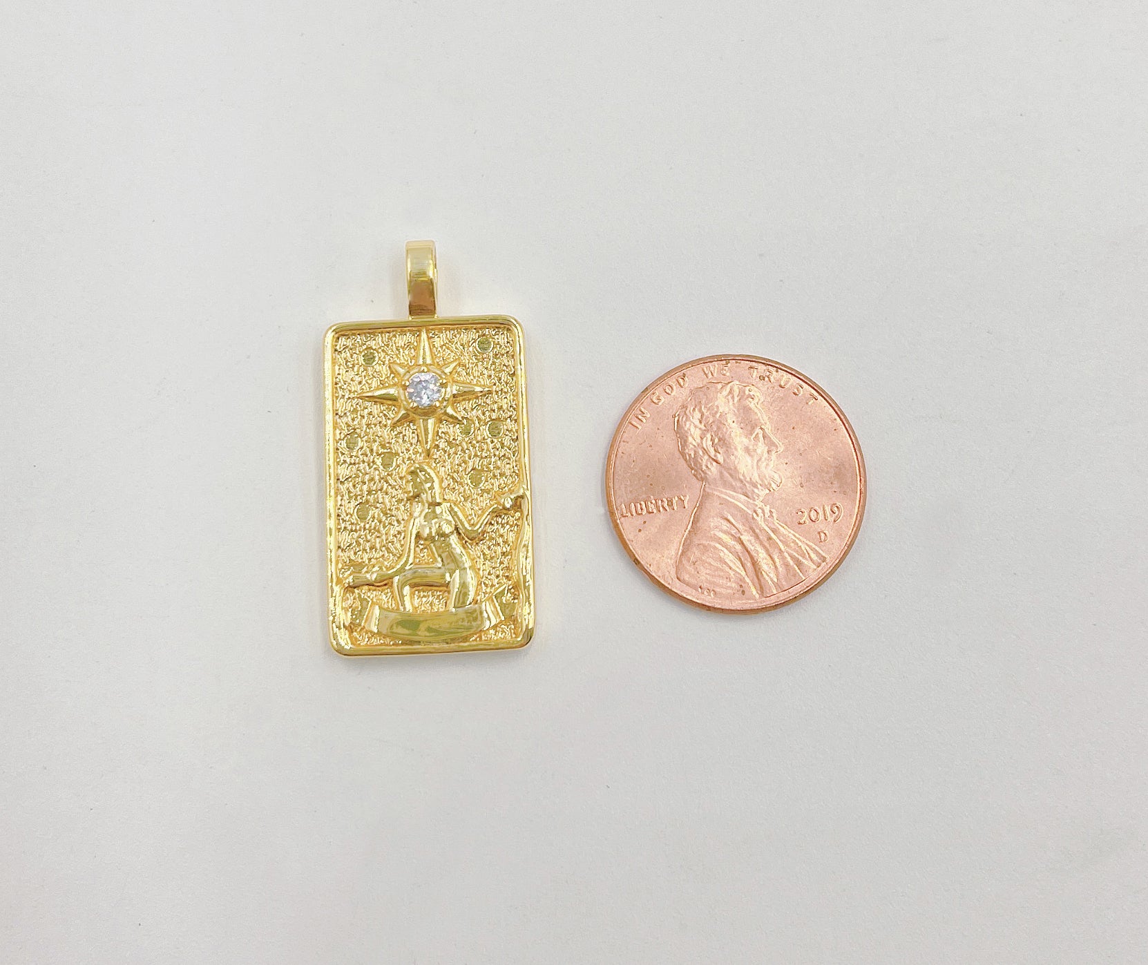 18K Gold Tarot Card Charm The Star Pendant Amulet Jewelry for Necklace Component Supply, 30x15mm, CP1433