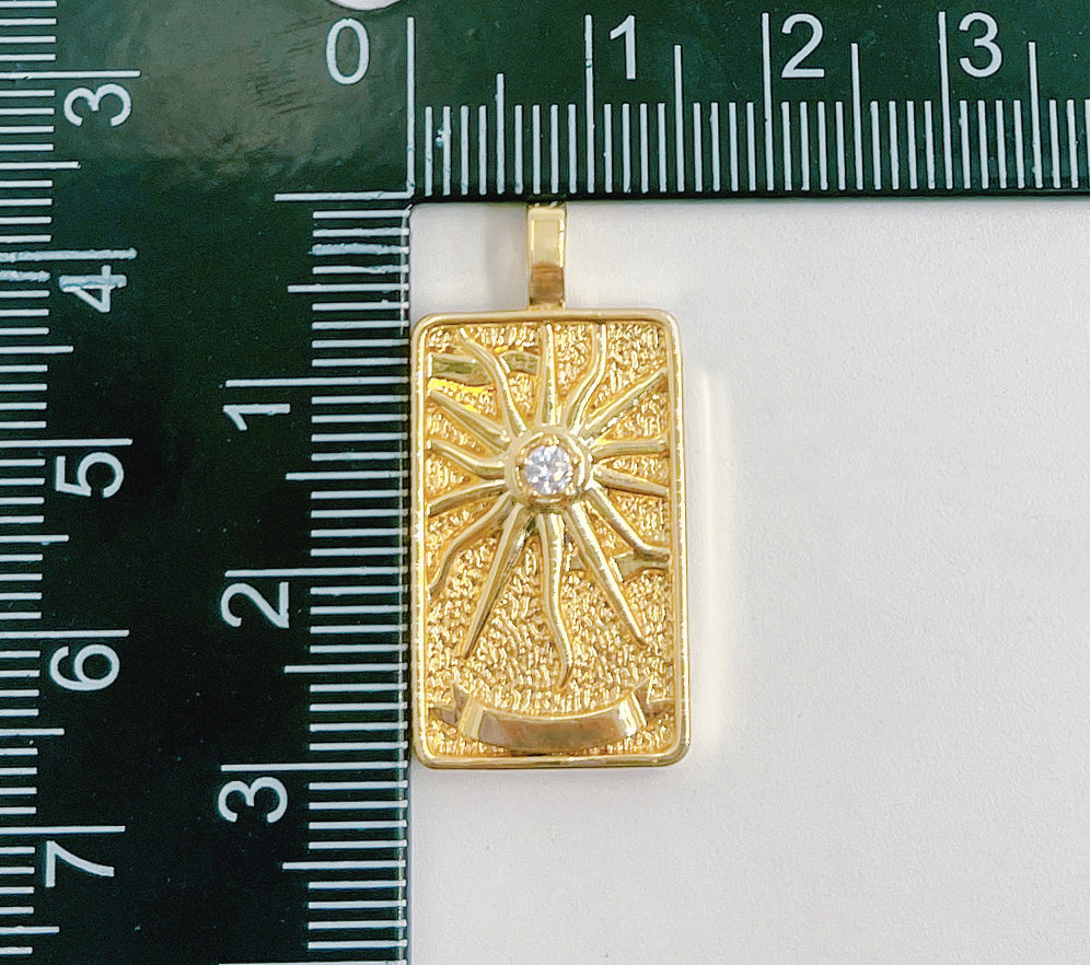 18K Gold Tarot Card Charm, The Sun Pendant Amulet Jewelry for Necklace Component Supply Sunburst Pendant, 30x15mm, CP1434