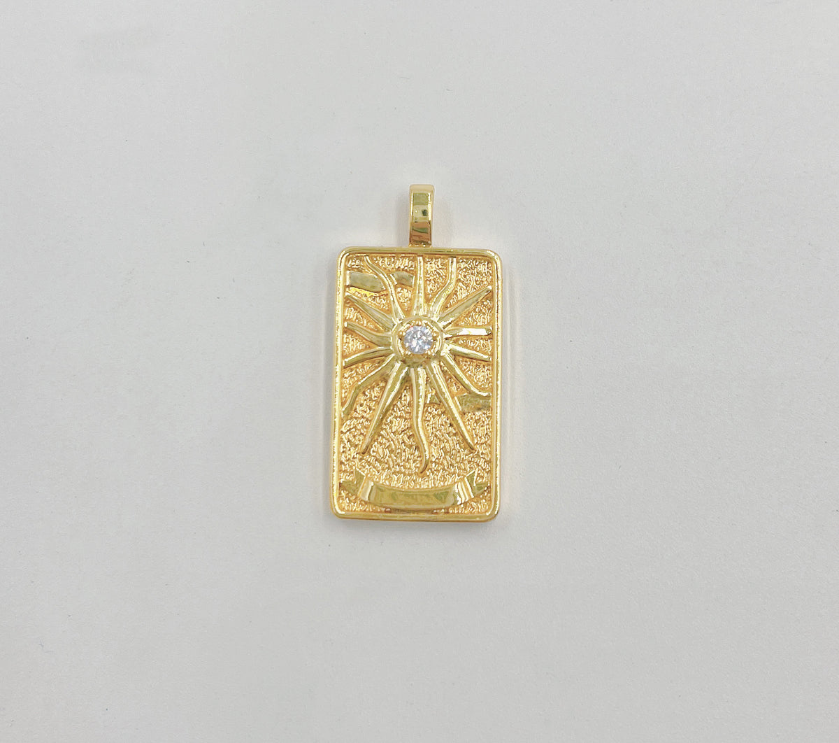 18K Gold Tarot Card Charm, The Sun Pendant Amulet Jewelry for Necklace Component Supply Sunburst Pendant, 30x15mm, CP1434