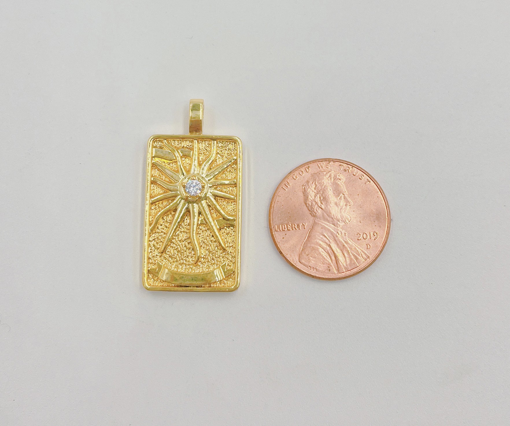 18K Gold Tarot Card Charm, The Sun Pendant Amulet Jewelry for Necklace Component Supply Sunburst Pendant, 30x15mm, CP1434