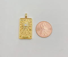 18K Gold Tarot Card Charm, The Sun Pendant Amulet Jewelry for Necklace Component Supply Sunburst Pendant, 30x15mm, CP1434