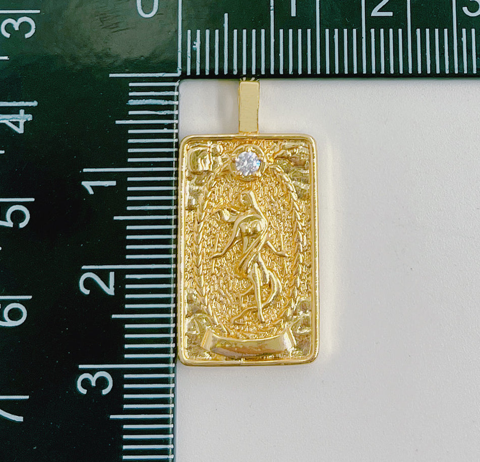 18K Gold Tarot Card Charm, The World Tarot Card Pendant, Amulet Jewelry for Necklace Component Supply, 30x15mm, CP1435