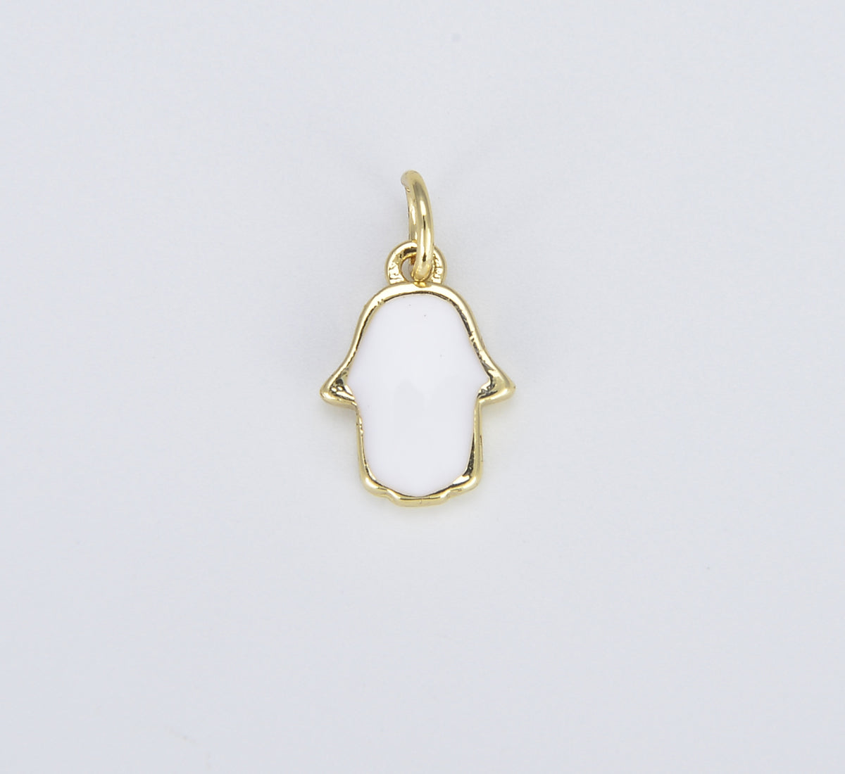 Dainty White Enamel Hamsa Hand Charm, 18K Gold Hamsa Charm, Protection Charm for Necklace Bracelet Earrings Jewelry Making, CP1436