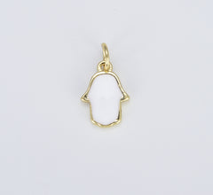 Dainty White Enamel Hamsa Hand Charm, 18K Gold Hamsa Charm, Protection Charm for Necklace Bracelet Earrings Jewelry Making, CP1436