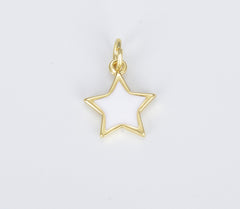 Dainty White Enamel Star Charm in Gold Filled Over Brass, Enamel Star Celestial Jewelry Minimalist Necklace Bracelet Component, CP1437