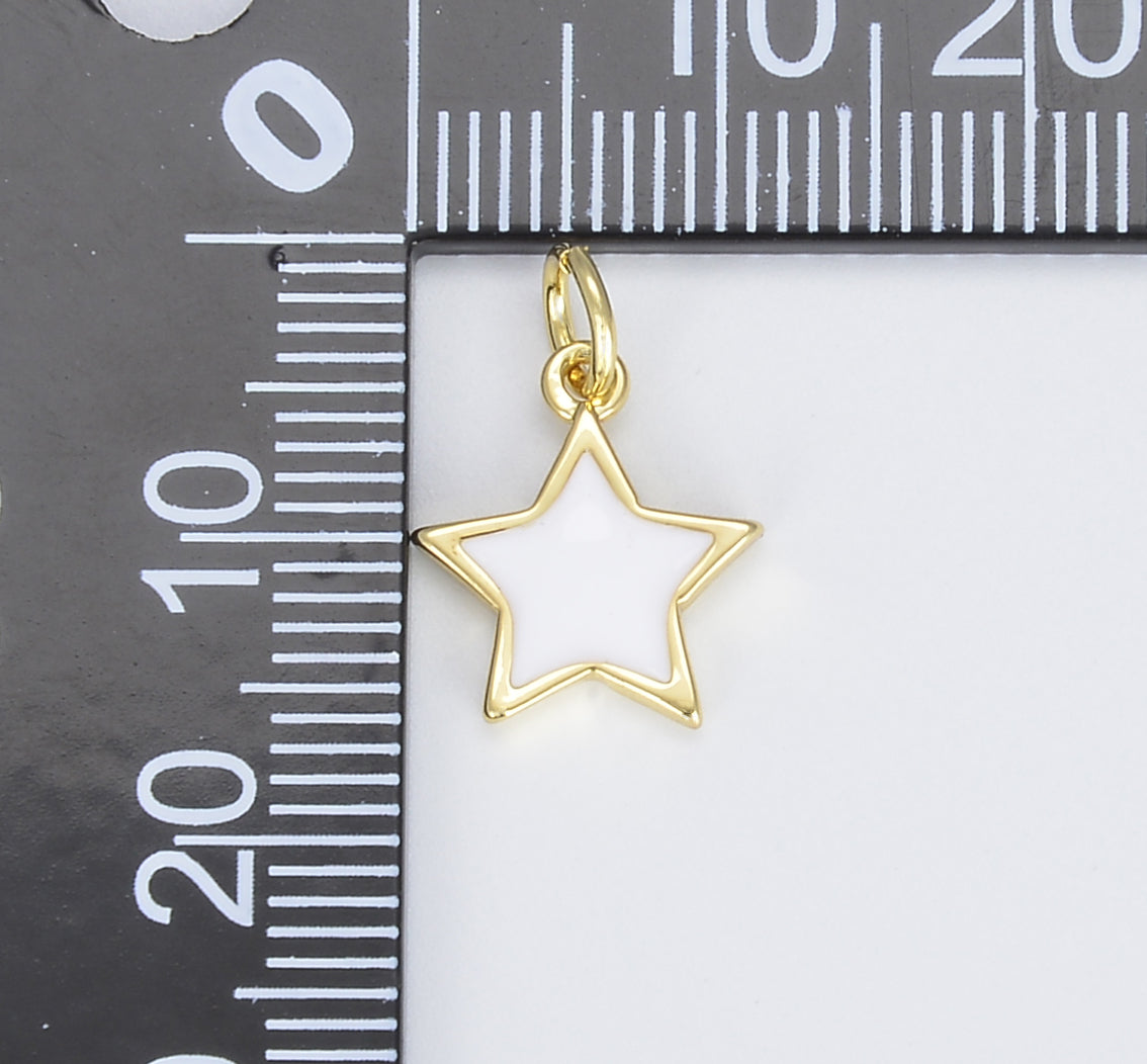 Dainty White Enamel Star Charm in Gold Filled Over Brass, Enamel Star Celestial Jewelry Minimalist Necklace Bracelet Component, CP1437