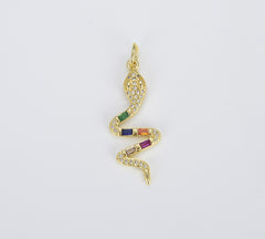 Dainty Rainbow Micro Pave Snake Charm, CZ Cubic Snake Charm 18K Gold Serpent Charm Animal Charm for Necklace Earring Bracelet, CP1439