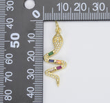 Dainty Rainbow Micro Pave Snake Charm, CZ Cubic Snake Charm 18K Gold Serpent Charm Animal Charm for Necklace Earring Bracelet, CP1439