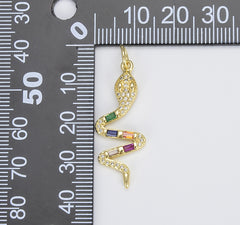 Dainty Rainbow Micro Pave Snake Charm, CZ Cubic Snake Charm 18K Gold Serpent Charm Animal Charm for Necklace Earring Bracelet, CP1439