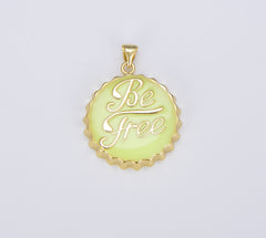 18K Gold Be Free Soda Cap Charm in White Black Enamel for Necklace Bracelet Jewelry Making Supplies, Gold Bottle Cap Charm, CP1440