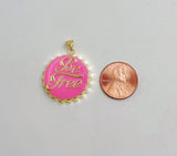 18K Gold  Be Free Soda Cap Charm in Pink Enamel for Necklace Bracelet Jewelry Making Supplies, Gold Bottle Cap Charm, CP1440