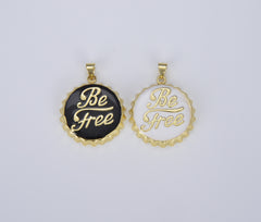 18K Gold Be Free Soda Cap Charm in White Black Enamel for Necklace Bracelet Jewelry Making Supplies, Gold Bottle Cap Charm, CP1440