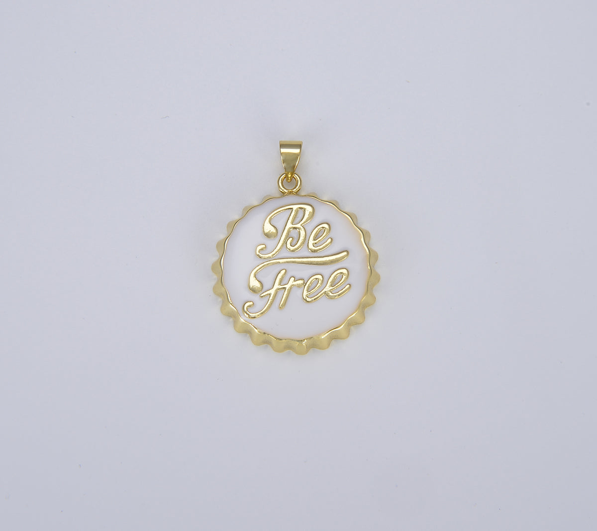 18K Gold Be Free Soda Cap Charm in White Black Enamel for Necklace Bracelet Jewelry Making Supplies, Gold Bottle Cap Charm, CP1440