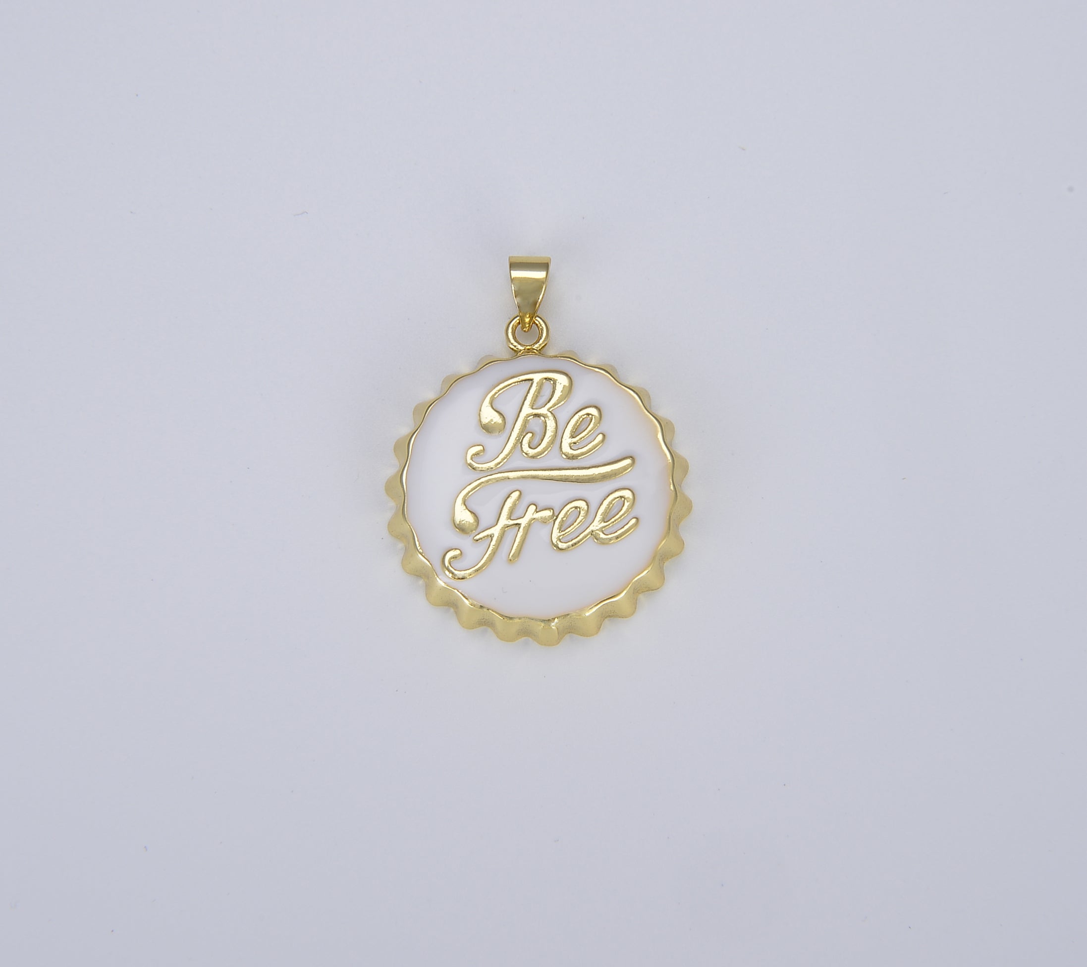 18K Gold Be Free Soda Cap Charm in White Black Enamel for Necklace Bracelet Jewelry Making Supplies, Gold Bottle Cap Charm, CP1440