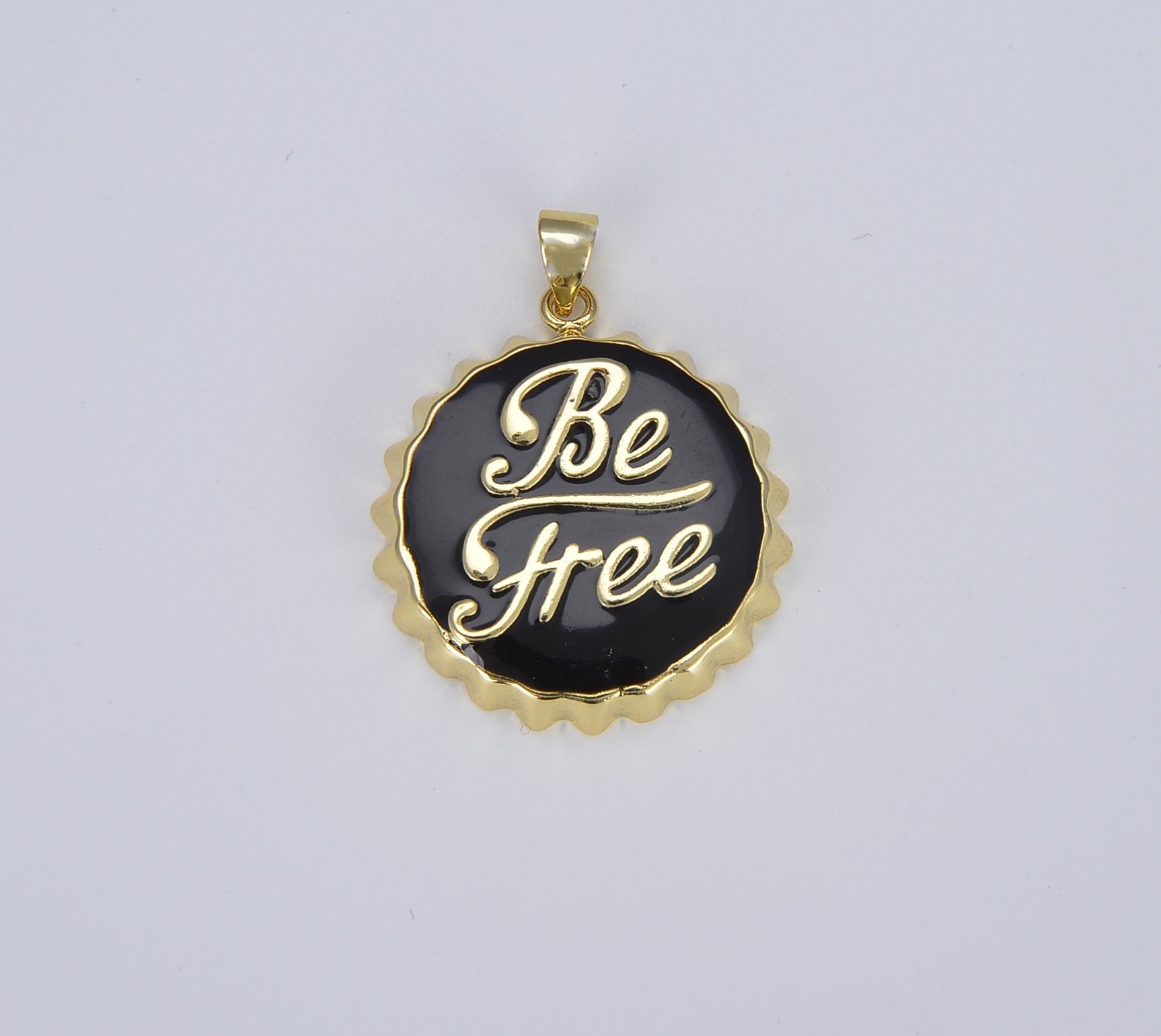 18K Gold Be Free Soda Cap Charm in White Black Enamel for Necklace Bracelet Jewelry Making Supplies, Gold Bottle Cap Charm, CP1440