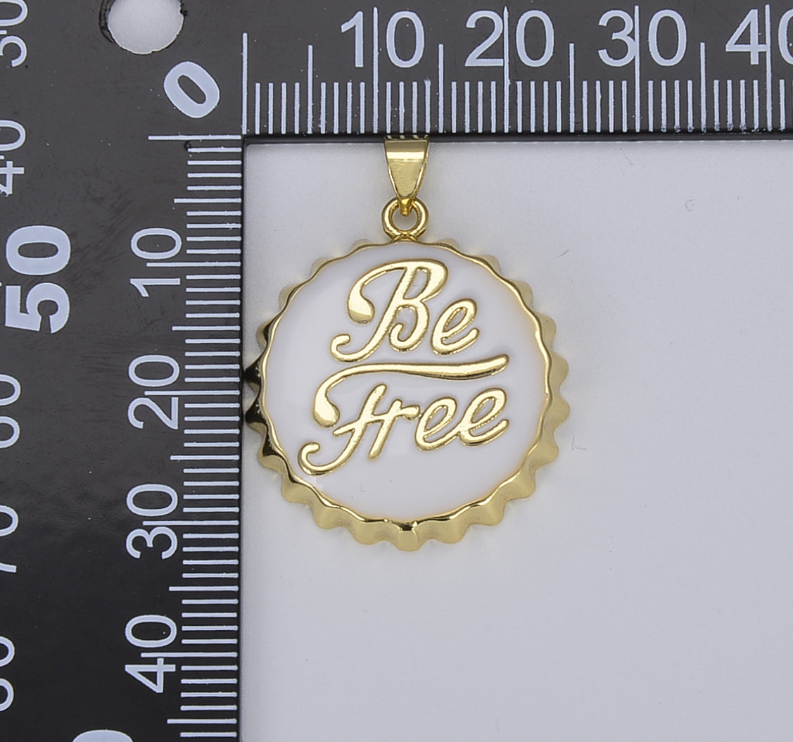 18K Gold Be Free Soda Cap Charm in White Black Enamel for Necklace Bracelet Jewelry Making Supplies, Gold Bottle Cap Charm, CP1440