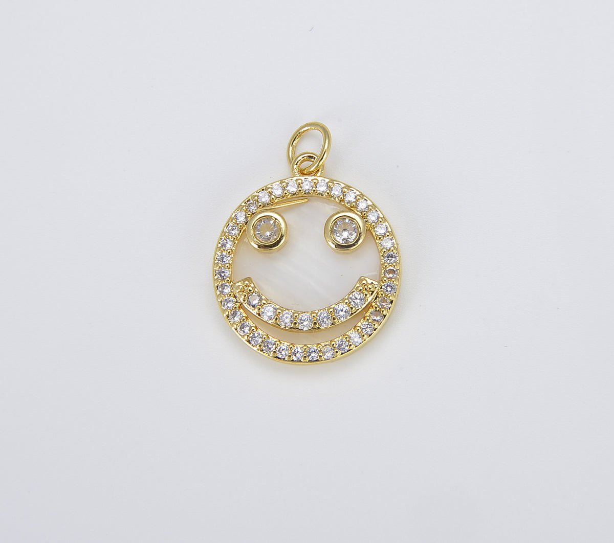 18K Gold Micro Pave Charm Dainty Smile Happy Smile Pendant Gold Smiley Face Emoji Charm Bracelet Earring Necklace, 23x17mm, CP1441