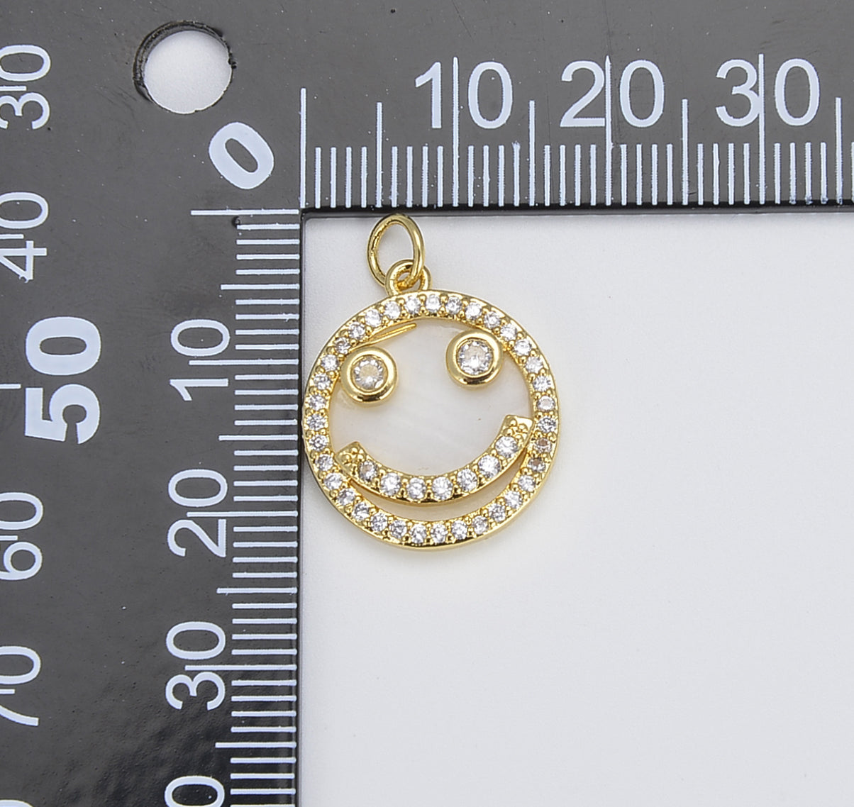 18K Gold Micro Pave Charm Dainty Smile Happy Smile Pendant Gold Smiley Face Emoji Charm Bracelet Earring Necklace, 23x17mm, CP1441