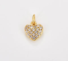 Dainty 18K Gold Heart Charm, CZ Micro Pave Heart Charm for Necklace Bracelet Earring Charm Component Supply, 7x11mm, CP1443