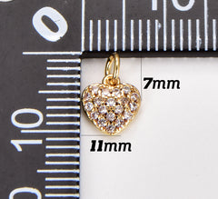 Dainty 18K Gold Heart Charm, CZ Micro Pave Heart Charm for Necklace Bracelet Earring Charm Component Supply, 7x11mm, CP1443