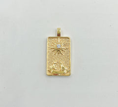 18K Gold Tarot Card Charm, The Moon Pendant Amulet Jewelry for Necklace Component Supply, 30x15mm, CP1444