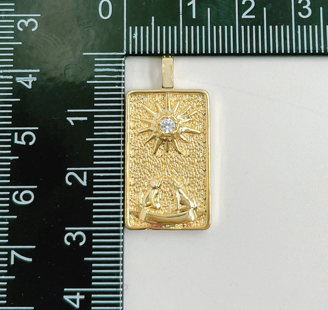 18K Gold Tarot Card Charm, The Moon Pendant Amulet Jewelry for Necklace Component Supply, 30x15mm, CP1444