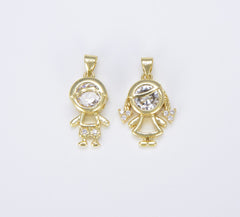 18K Gold Filled CZ Micro Pave Boy and Girl Charm Pendant, CP1451