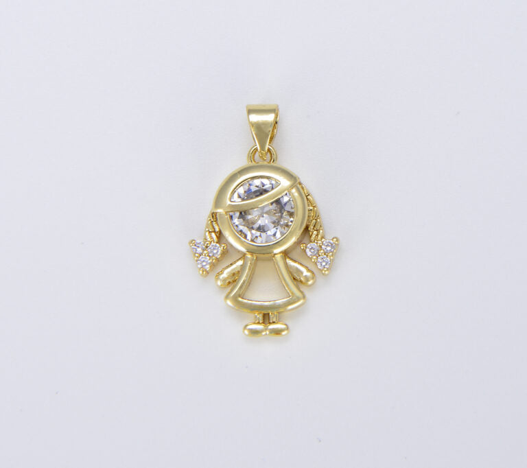 18K Gold Filled CZ Micro Pave Boy and Girl Charm Pendant, CP1451