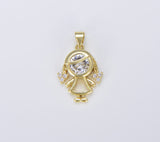 18K Gold Filled CZ Micro Pave Boy and Girl Charm Pendant, CP1451