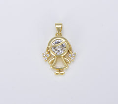 18K Gold Filled CZ Micro Pave Boy and Girl Charm Pendant, CP1451