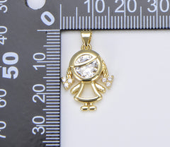 18K Gold Filled CZ Micro Pave Boy and Girl Charm Pendant, CP1451