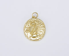 18K Gold Filled Owl of Athena Gold Coin Charm Pendant, CP1452