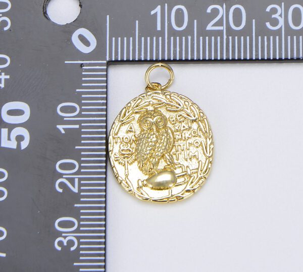 18K Gold Filled Owl of Athena Gold Coin Charm Pendant, CP1452