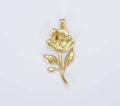 18K Gold Filled Rose Flower Charm, Dainty Rose Charm, Rose Flower Charm for Necklace Bracelet Jewelry Making Component, 43x19mm, CP1453