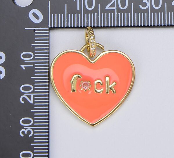 18K Gold Filled Cubic Zirconia Micro Pave Enamel Heart with Word Fuck Charm Pendant, CP1454