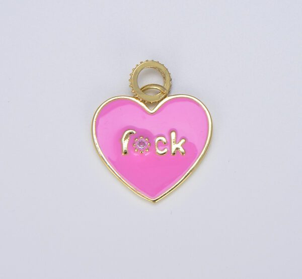 18K Gold Filled Cubic Zirconia Micro Pave Enamel Heart with Word Fuck Charm Pendant, CP1454