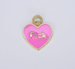 18K Gold Filled Cubic Zirconia Micro Pave Enamel Heart with Word Fuck Charm Pendant, CP1454