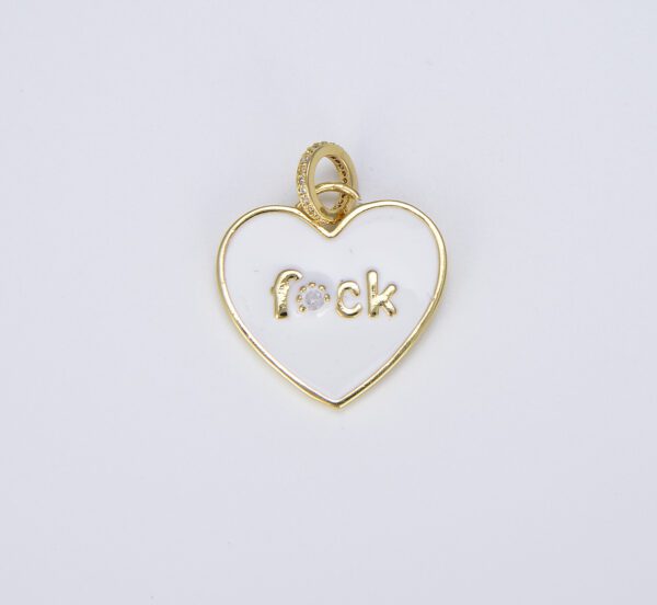 18K Gold Filled Cubic Zirconia Micro Pave Enamel Heart with Word Fuck Charm Pendant, CP1454