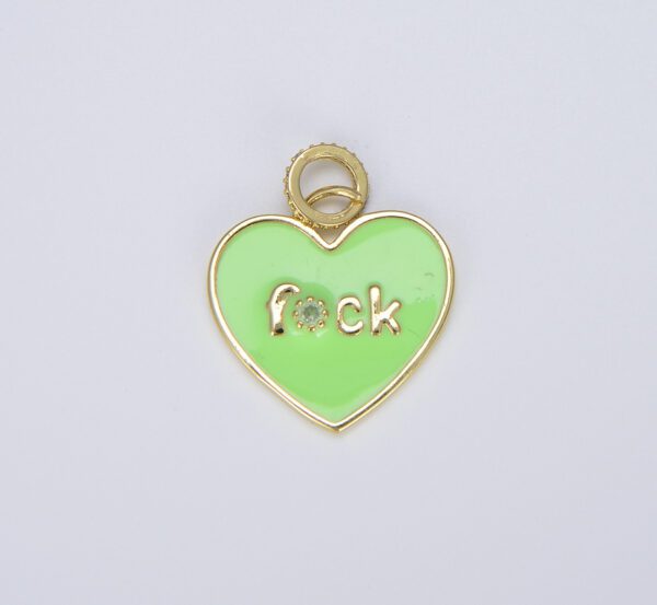 18K Gold Filled Cubic Zirconia Micro Pave Enamel Heart with Word Fuck Charm Pendant, CP1454