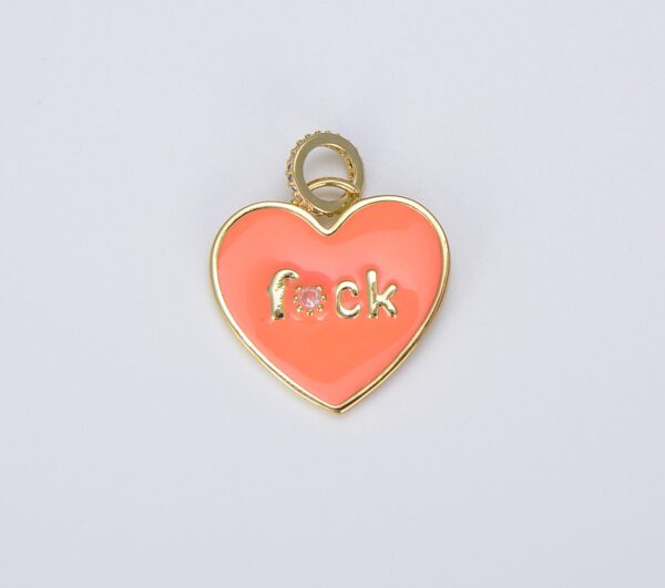 18K Gold Filled Cubic Zirconia Micro Pave Enamel Heart with Word Fuck Charm Pendant, CP1454